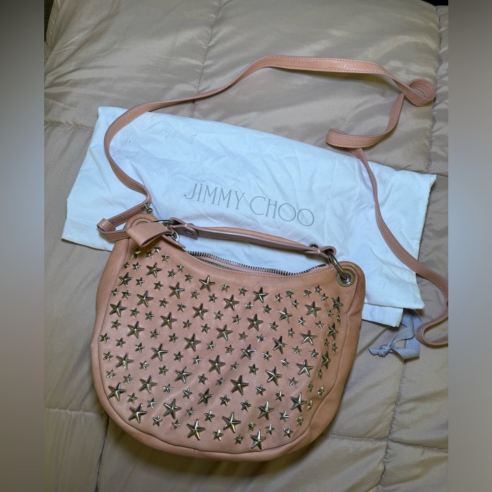Jimmy Choo pink star studded purse with removable strap